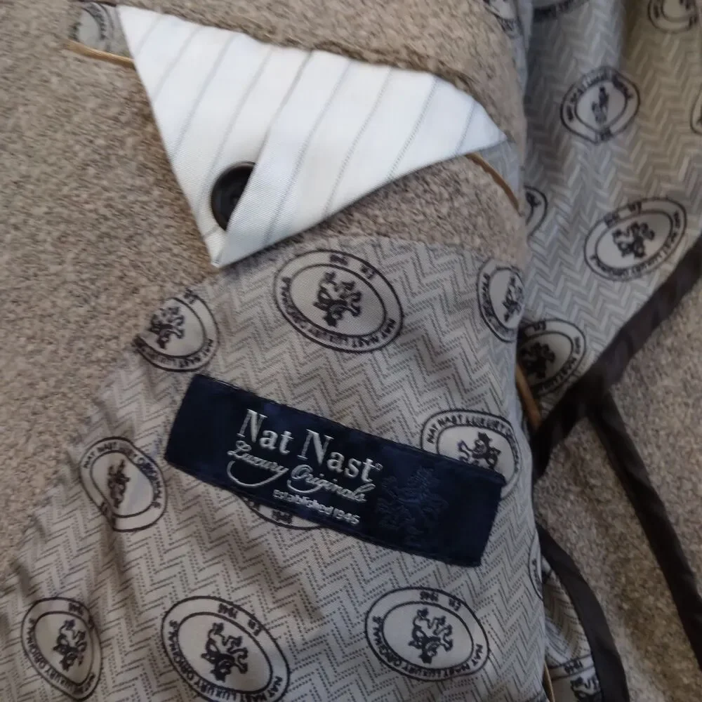 Nat Nast Blazer Sportscoat Beige 100% Silk Men's Size L - Picture 6 of 12